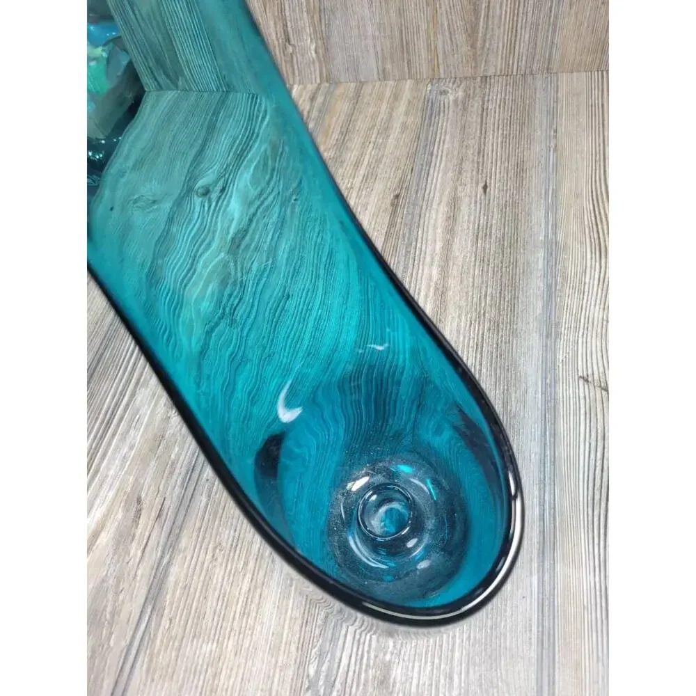 Viking Glass Bluenique Taperglow Candle Holder Vintage MCM Swung Glass Teal Vase